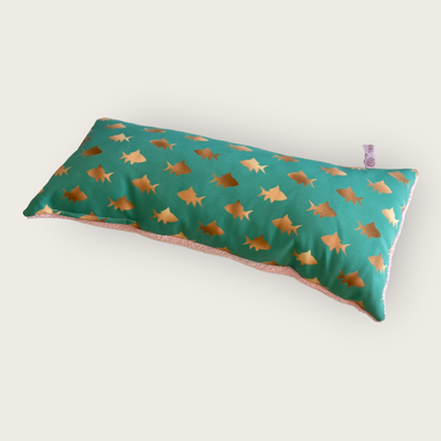 MINI-KISSEN // ca. 20x40 cm // Softshell Goldene Fische auf Mintpetrol mit Frottée Rosa// SOFORTKAUF 