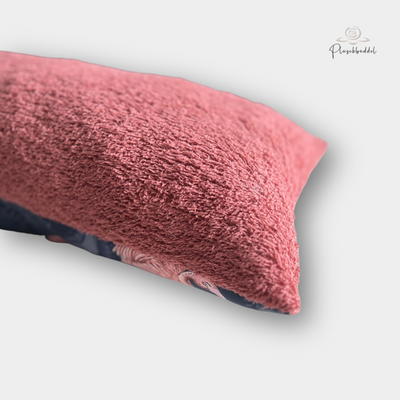 MINI-KISSEN // ca. 20x40 cm // Softshell Flamingo auf Ornamenten in Blau mit Frottée Altrosa // SOFORTKAUF