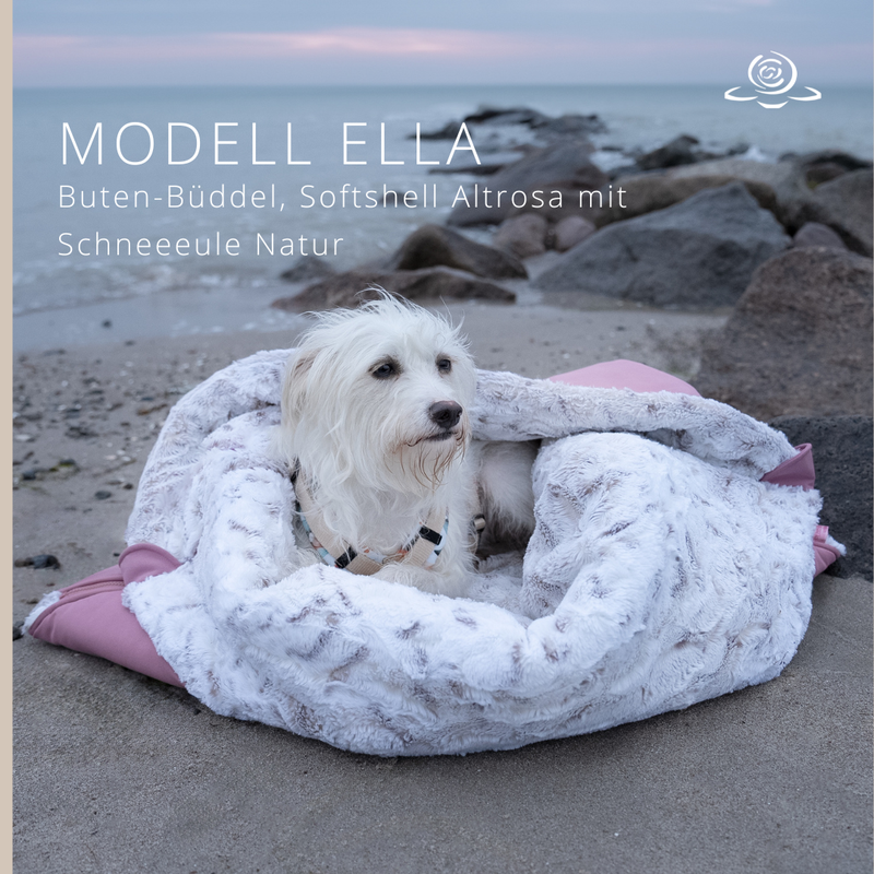 MODELL ELLA  // Softshell Altrosa + Kunstfell Schneeeule Natur + optional mit Reißverschluss