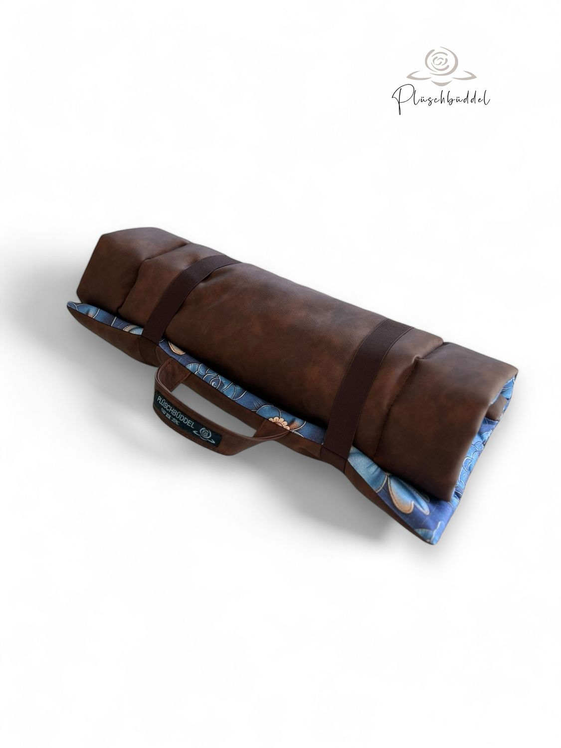 ROLLPOFA  // ca. 45 x 65 cm  // Kunstleder Mahagoni Vintage mit Baumwollgewebe Jeansblumen // mit 4 cm Volumenvlies inkl. Handgriff und Gummibänder