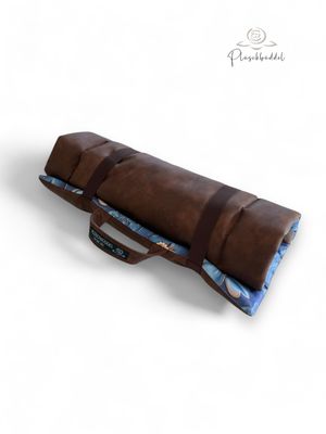 ROLLPOFA  // ca. 45 x 65 cm  // Kunstleder Mahagoni Vintage mit Baumwollgewebe Jeansblumen // mit 4 cm Volumenvlies inkl. Handgriff und Gummibänder