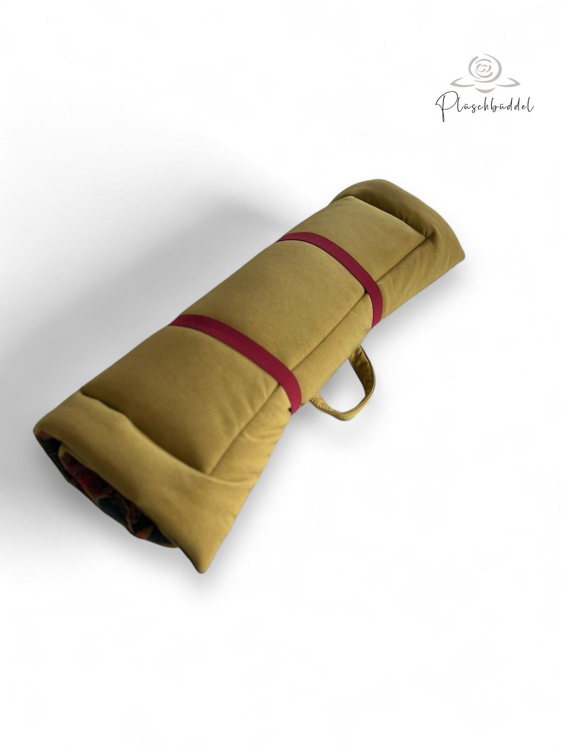 ROLLPOFA  // ca. 65 x 95 cm  // Softshell Gelbmelange mit Baumwollgewebe Herbstblumen // mit 4 cm Volumenvlies inkl. Handgriff und Gummibänder
