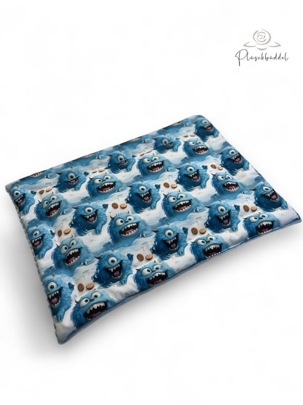 ROLLPOFA PREMIUM // ca. 45 x 65 cm  // Softshell Special Blaue Monster mit Streifenplüsch Hellblau // mit 4 cm Volumenvlies inkl. Tragegurt
