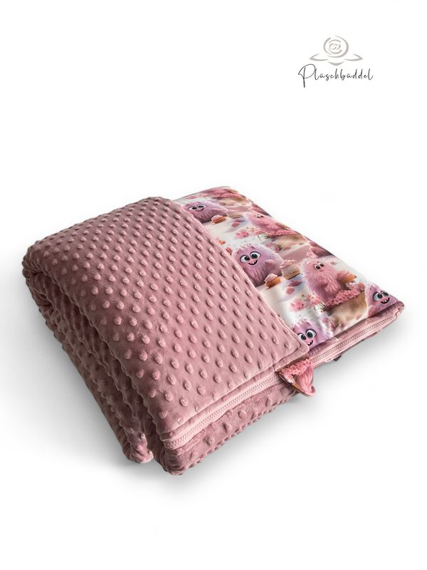 PLÜSCHBÜDDEL PREMIUM OUTDOOR // Größe kleiner M 90x65cm // Softshell Special Cupcake + Minky Dots Altrosa + Reißverschluss Altrosa // SOFORTKAUF
