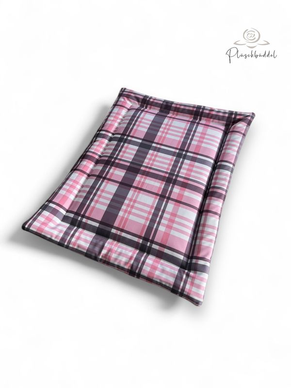 ROLLPOFA PREMIUM // ca. 45 x 65 cm  // Büffel Kunstleder Basaltgrau mit Softshell Rosa Kariert // mit 4 cm Volumenvlies inkl. Tragegurt