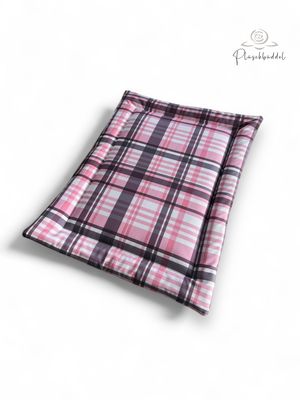 ROLLPOFA PREMIUM // ca. 45 x 65 cm  // Büffel Kunstleder Basaltgrau mit Softshell Rosa Kariert // mit 4 cm Volumenvlies inkl. Tragegurt