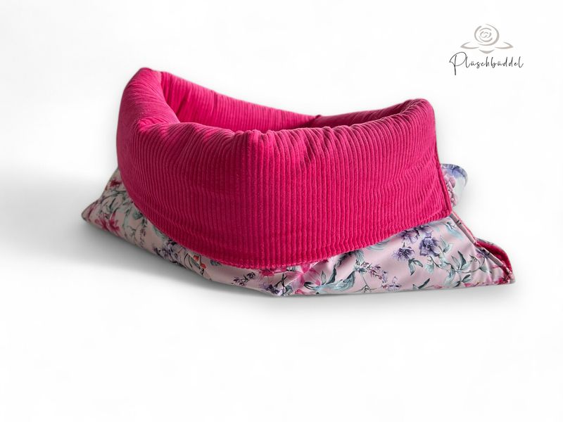 PLÜSCHBÜDDEL OUTDOOR PREMIUM // Grösse S ca. 65x45 cm // Softshell Frühling auf Rosa + Cord Pink + Reißverschluss Pink // SOFORTKAUF