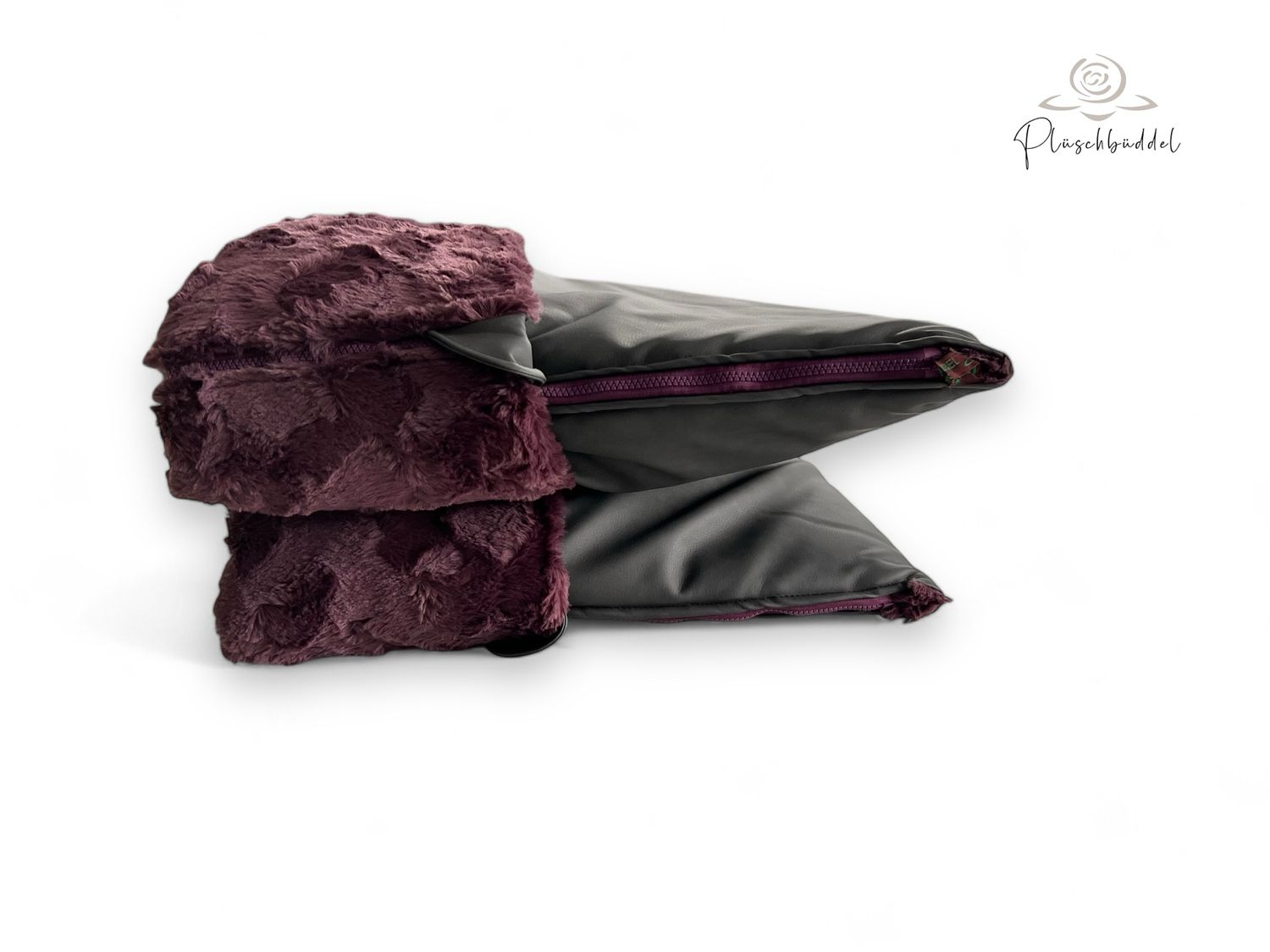 PLÜSCHBÜDDEL PREMIUM OUTDOOR // Kunstleder Dunkelgrau Vintage + Welle Pflaume + Reißverschluss Bordeaux // SOFORTKAUF