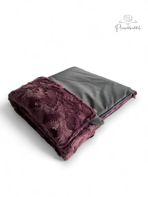 PLÜSCHBÜDDEL PREMIUM OUTDOOR // Kunstleder Dunkelgrau Vintage + Welle Pflaume + Reißverschluss Bordeaux // SOFORTKAUF