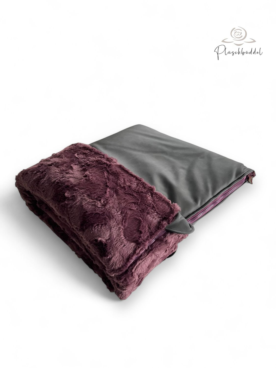 PLÜSCHBÜDDEL PREMIUM OUTDOOR // Kunstleder Dunkelgrau Vintage + Welle Pflaume + Reißverschluss Bordeaux // SOFORTKAUF