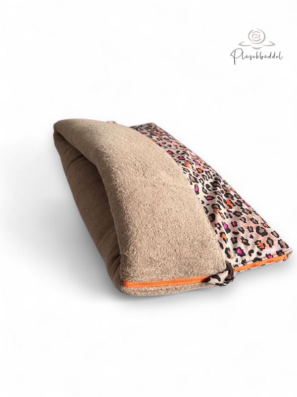 PLÜSCHBÜDDEL OUTDOOR PREMIUM // Softshell Special Cityleo und Frottée Cappuccino + Reissverschluss Orange //  Quadrat ca. 75x70 cm // SOFORTKAUF