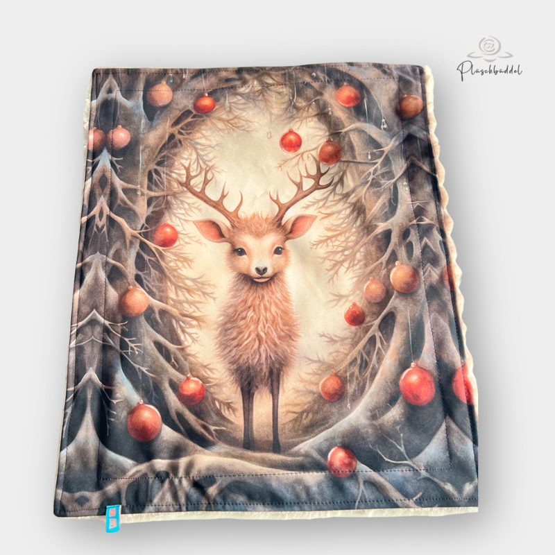 SOFAPOFA OUTDOOR CLASSIC ungefüttert // Softshell Weihnachts Hirsch mit Flauscheplüsch Ecru-Sahne // ca. 47x57 cm  // SOFORTKAUF