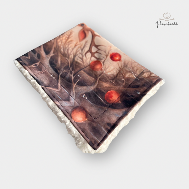 SOFAPOFA OUTDOOR PREMIUM ungefüttert // Softshell Weihnachts Hirsch mit Flauscheplüsch Ecru-Sahne // ca. 47x57 cm // SOFORTKAUF