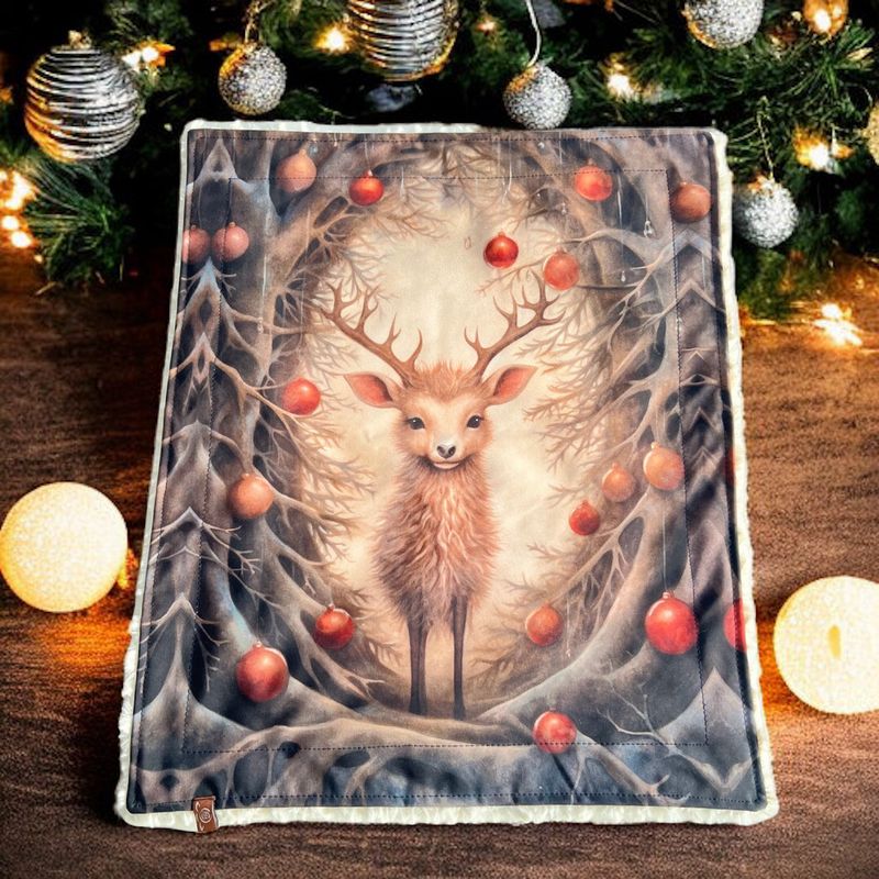 SOFAPOFA OUTDOOR CLASSIC ungefüttert // Softshell Weihnachts Hirsch mit Flauscheplüsch Ecru-Sahne // ca. 47x57 cm  // SOFORTKAUF