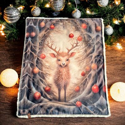 SOFAPOFA OUTDOOR CLASSIC ungefüttert // Softshell Weihnachts Hirsch mit Flauscheplüsch Ecru-Sahne // ca. 47x57 cm  // SOFORTKAUF