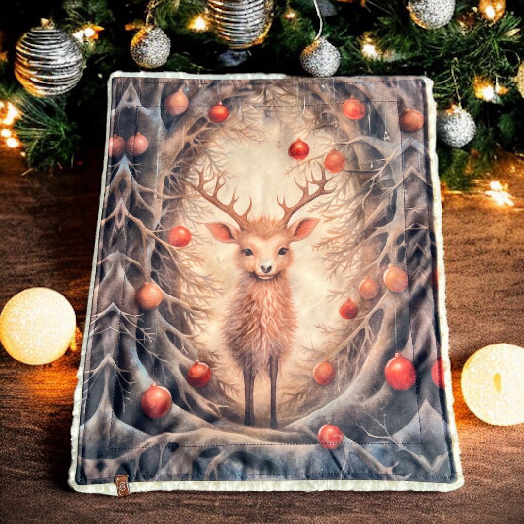 SOFAPOFA OUTDOOR CLASSIC ungefüttert // Softshell Weihnachts Hirsch mit Flauscheplüsch Ecru-Sahne // ca. 47x57 cm  // SOFORTKAUF