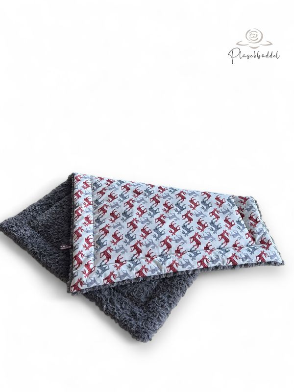 SOFAPOFA OUTDOOR PREMIUM gefüttert // ca. 65x95 cm // Softshell Graurosa Hirsche mit Flausche Plüsch Graphit // SOFORTKAUF