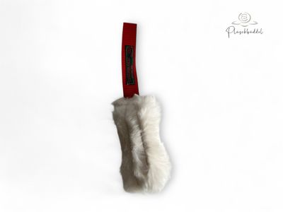 DINGELINGS MINI ür kleine Hunde // Bubbles Ecru-Sahne mit Griff in Rot // // Upcycling-Zerrspielzeug Plüschwurst Dummy für Hunde
