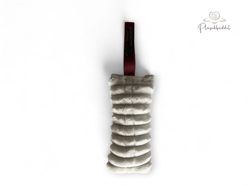 DINGELINGS GROSS für mittlere bis grosse Hunde // Streifenplüsch Ecru-Sahne mit Griff in Bordeaux // // Upcycling-Zerrspielzeug Plüschwurst Dummy für Hunde