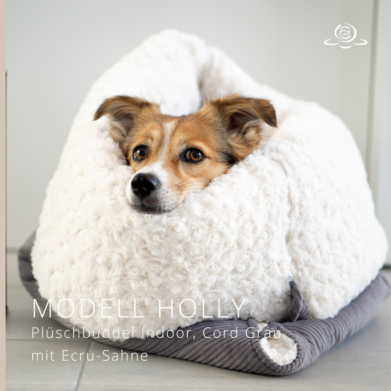 MODELL HOLLY // Cord Grau + Rosen- oder Streifenplüsch Ecru-Sahne + optional mit Reißverschluss