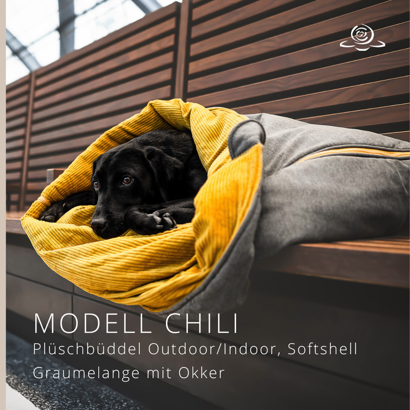 MODELL CHILI // Softshell Graumelange + Okker + optional mit Reißverschluss