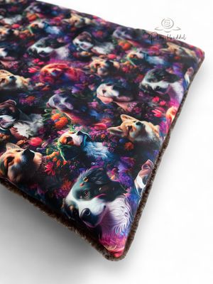 BODENPOFA PREMIUM // ca. 57x84 cm  // Softshell Special Hundewiese + Kunstfell Grizzly // Babymatte Hundeboxen Autorückbank Reisen // ohne Anti-Rutsch