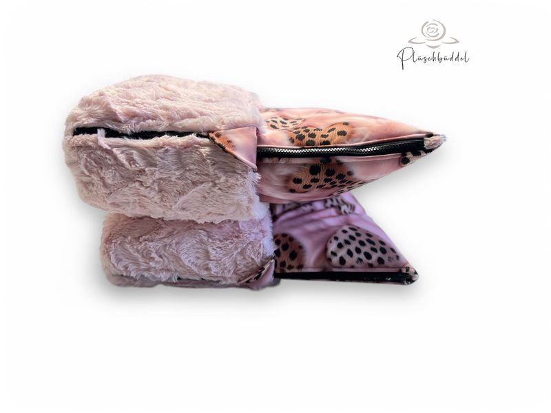 PLÜSCHBÜDDEL PREMIUM // Softhshell Special Leo Hearts + Welle Rosa + Reißverschluss Schwarz // SOFORTKAUF