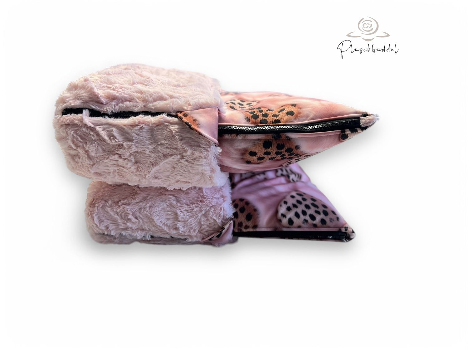 PLÜSCHBÜDDEL PREMIUM // Softhshell Special Leo Hearts + Welle Rosa + Reißverschluss Schwarz // SOFORTKAUF