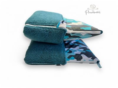 PLÜSCHBÜDDEL PREMIUM // Sofshell Special Camouflage Petrol + Frottée Petrol + Reißverschluss Hellgrau // SOFORTKAUF