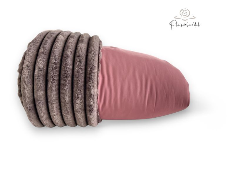 PLÜSCHBÜDDEL OUTDOOR PREMIUM // Größe XL ca. 145x65 cm // Softshell Altrosa + Rippen Marmor Graphit // SOFORTKAUF
