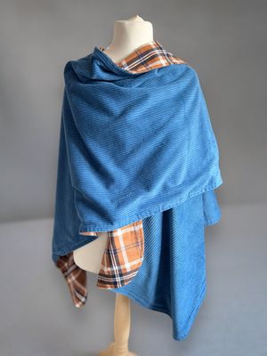 BODYPOFA CLASSIC // Cord Indigo mit Baumwolle kariert - optinal inkl. Druckknopf // Poncho, Cape, Überwurf zu. Wenden für Zweibeiner // SOFORTKAUF