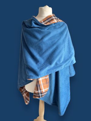 BODYPOFA CLASSIC // Cord Indigo mit Baumwolle kariert - optinal inkl. Druckknopf // Poncho, Cape, Überwurf zu. Wenden für Zweibeiner // SOFORTKAUF
