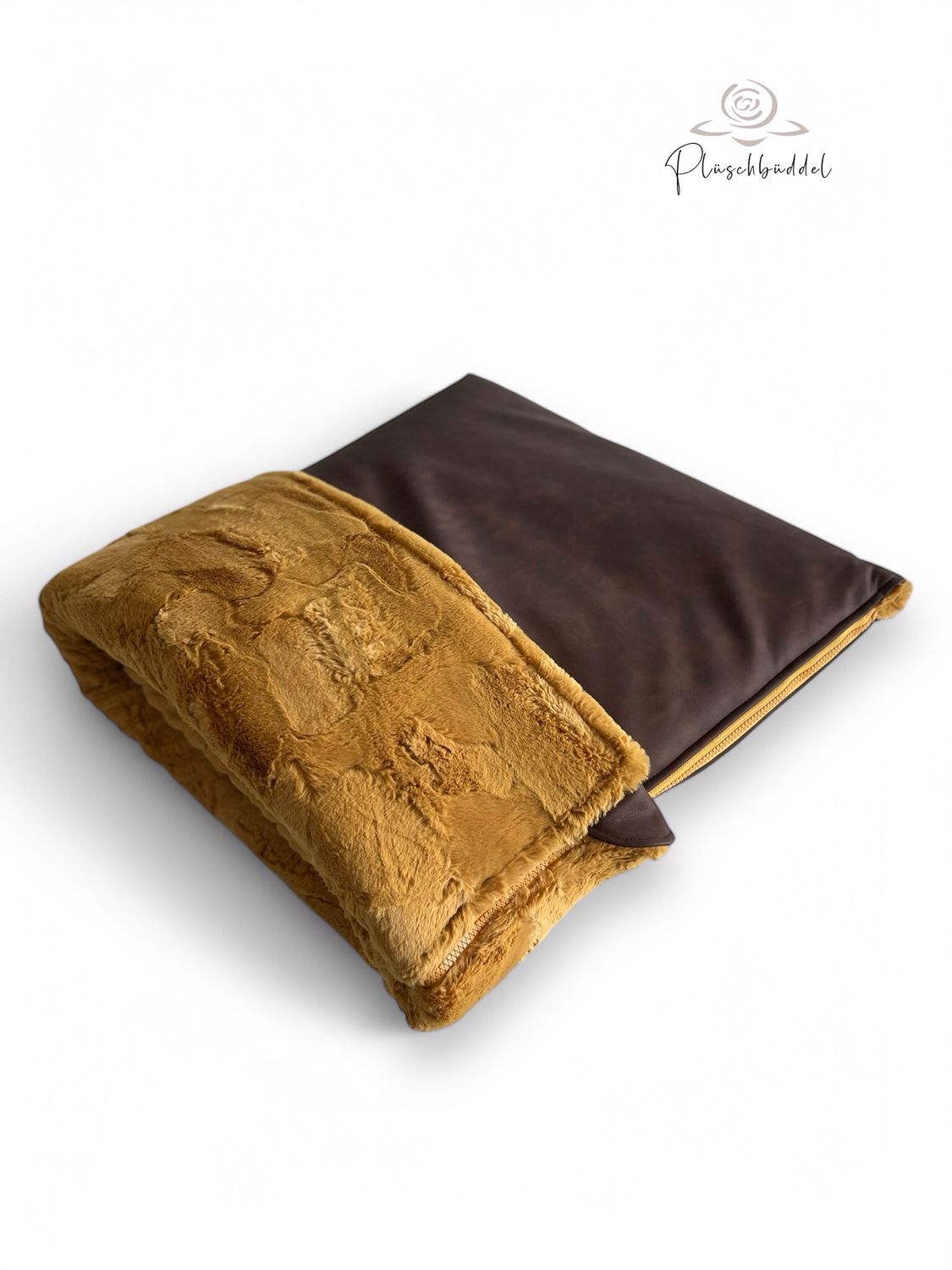 PLÜSCHBÜDDEL PREMIUM OUTDOOR // Größe 95x70 cm // Softshell Special Cooler Jaguar + Streifenplüsch Arneegreen + Reißverschluss Dunkelgrün // SOFORTKAUF