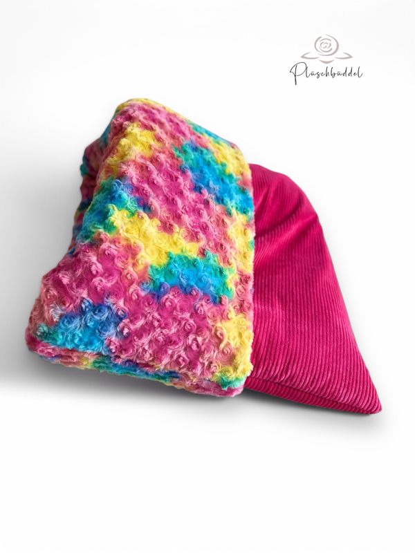 PLÜSCHBÜDDEL INDOOR CLASSIC // Cord Pink mit Rosenplüsch Regenbogen // Quadrat ca. 70x70 cm für kleinere Hunde // versandfertig auf Lager