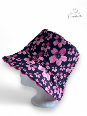 REGENHUT SONNENHUT // Grösse 58 d.h. passt für ca. 57-58 cm Umfang  // Softshell Rosa Blümchen mit Streifenplüsch Pink