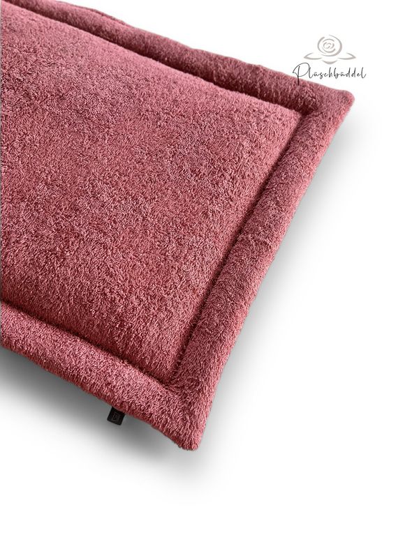 ROLLPOFA PREMIUM // ca. 45 x 58 cm // Softshell Pastellblaumen auf Hellgrau mit Frottée Alrtrosa // mit 4 cm Volumenvlies inkl. Tragegurt aus Gurtband in Rosa oder Grau nach Verfügbarkeit