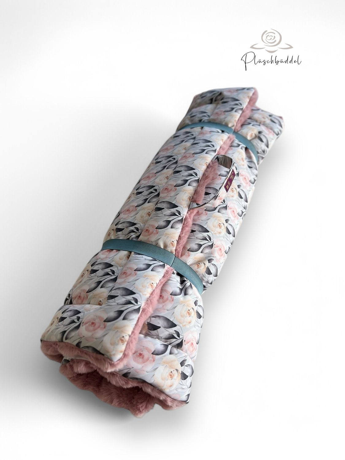 ROLLPOFA PREMIUM  // ca. 78 x 99 cm  // Softshell Pastellblumen auf Hellgrau mit Bubbles Rosé / Altrosa // mit 4 cm Volumenvlies inkl. Handgriff und Gummibänder ROLLPOFA PREMIUM  // ca. 78 x 99 cm  // Softshell Pastellblumen auf Hellgrau mit Bubbles Rosé / Altrosa // mit 4 cm Volumenvlies inkl. Handgriff und Gummibänder