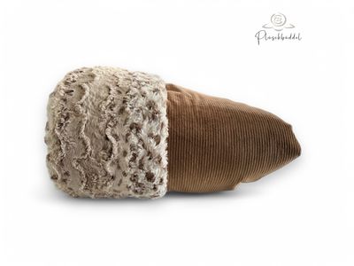 PLÜSCHBÜDDEL PREMIUM //  GRÖSSE L ca. 120x70 cm // Kunstfell Hermelin Natur mit Cord Camel // SOFORTKAUF