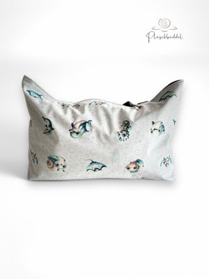 BEACHBAG PREMIUM // Softshell Seaworld Kids mit Innenfutter in Outdoorgewebe Seegrün, Innentasche und 2 Tragegurten in Dunkelgrau Melange // Motiv steht auf 1 Seite auf dem Kopf
