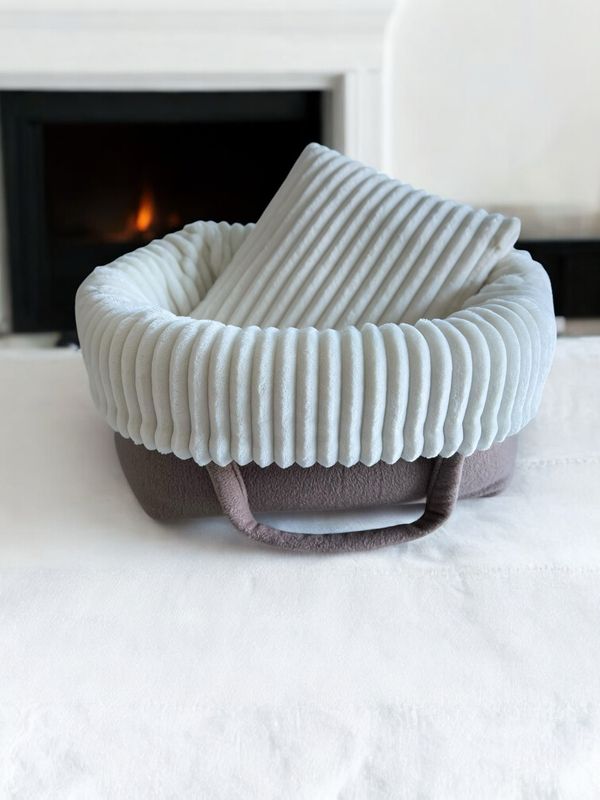 HOMYBAG CLASSIC SOFORTKAUF // Grösse S // Fleece Cappuccino mit Streifenplüschrosenplüsch Ecru-Sahne (Modell Louis)