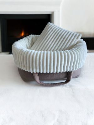 HOMYBAG CLASSIC SOFORTKAUF // Grösse S // Fleece Cappuccino mit Streifenplüschrosenplüsch Ecru-Sahne (Modell Louis)