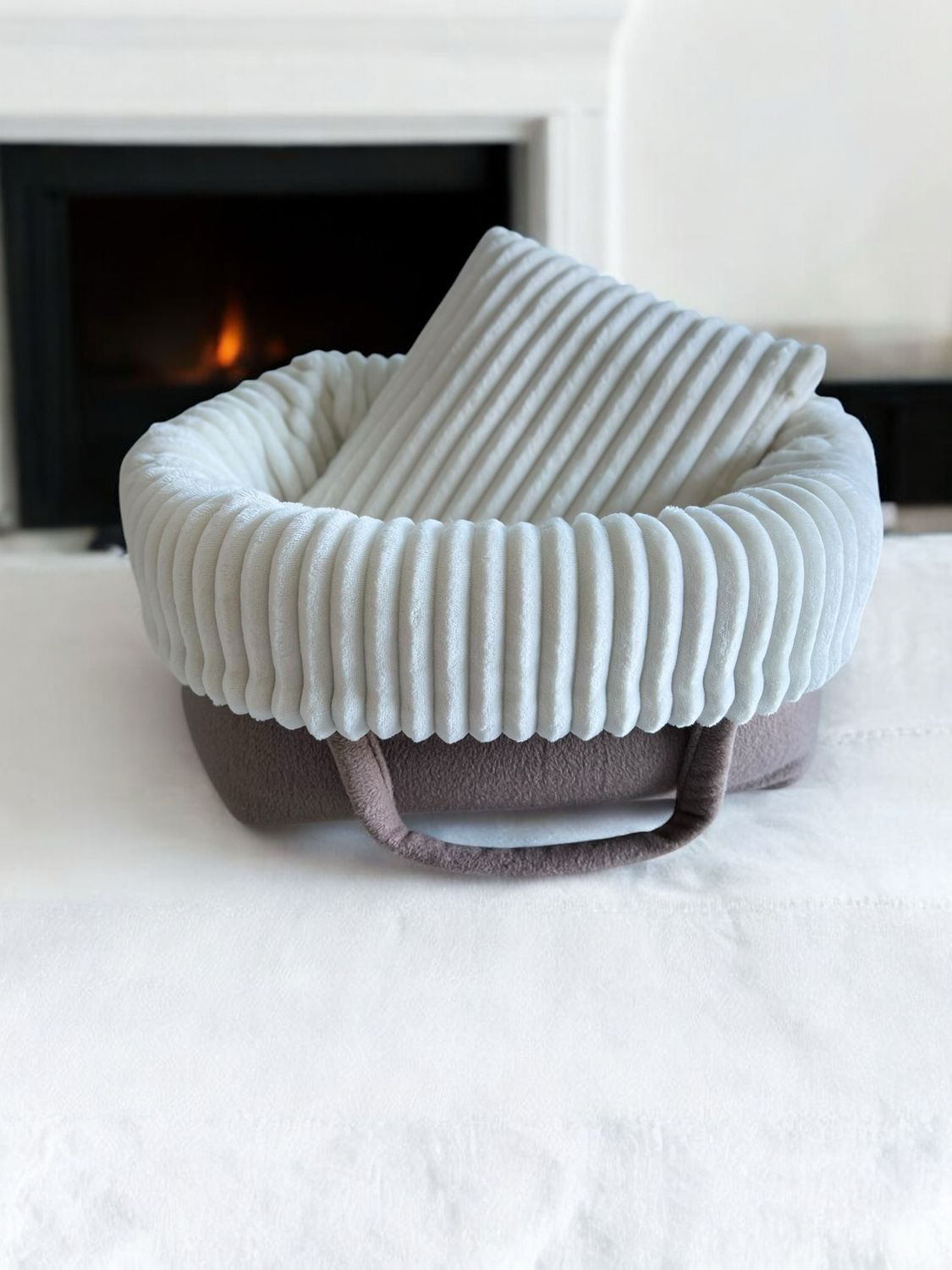 HOMYBAG CLASSIC SOFORTKAUF // Grösse S // Fleece Cappuccino mit Streifenplüschrosenplüsch Ecru-Sahne (Modell Louis)