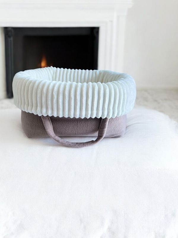 HOMYBAG CLASSIC SOFORTKAUF // Grösse S // Fleece Cappuccino mit Streifenplüschrosenplüsch Ecru-Sahne (Modell Louis)