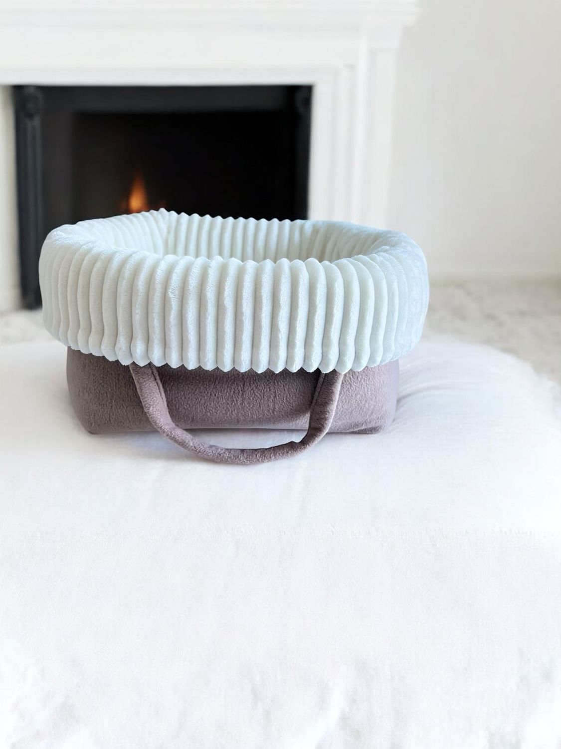 HOMYBAG CLASSIC SOFORTKAUF // Grösse S // Fleece Cappuccino mit Streifenplüschrosenplüsch Ecru-Sahne (Modell Louis)