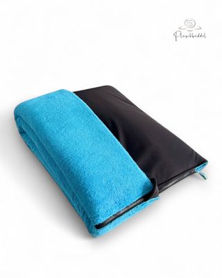 PLÜSCHBÜDDEL OUTDOOR CLASSIC // Größe XL ca. 145x65 cm // Softshell Schwarz  + Frottée Aqua + Reissverschluss: Schwarz // SOFORTKAUF