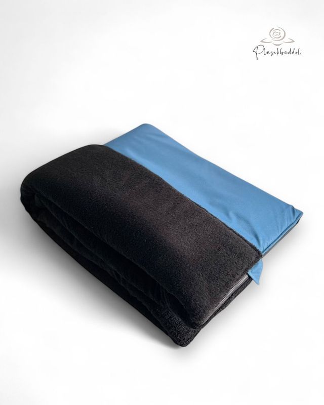 PLÜSCHBÜDDEL OUTDOOR CLASSIC // Größe XL ca. 145x65 cm // Outdoorgewebe Jeans  + Frottée Schwarz + Reissverschluss: Schwarz // SOFORTKAUF
