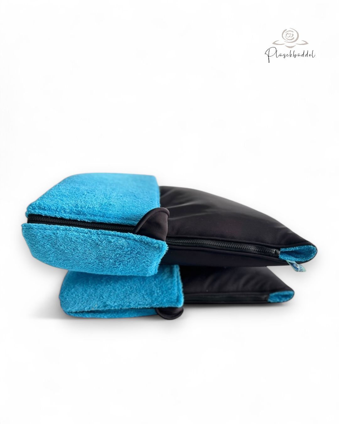 PLÜSCHBÜDDEL OUTDOOR CLASSIC // Größe XL ca. 145x65 cm // Softshell Schwarz  + Frottée Aqua + Reissverschluss: Schwarz // SOFORTKAUF