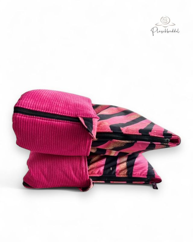 PLÜSCHBÜDDEL PREMIUM OUTDOOR // Softshell Special Pink Zebra + Cord Pink + Reißverschluss Schwarz // SOFORTKAUF
