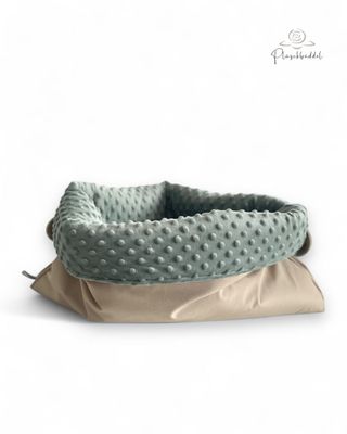 PLÜSCHBÜDDEL OUTDOOR CLASSIC // Grösse S ca. 65x45 cm // Outdoorgewebe Sahara + Minky Dots Mint + Reißverschluss Braunbeige // SOFORTKAUF