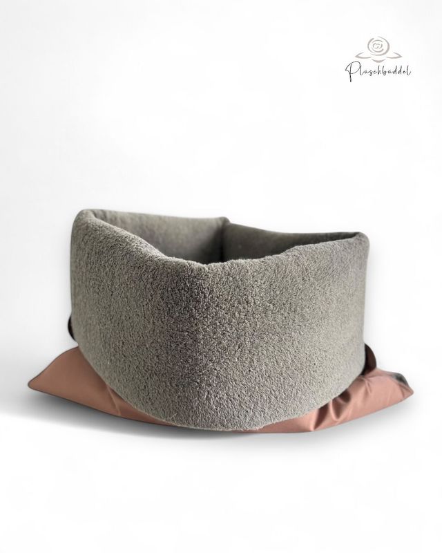 PLÜSCHBÜDDEL OUTDOOR CLASSIC // Outdoorgewebe Altrosa + Frottée Dunkelgrau und Reißverschluss Dunkelgrau // Quadrat ca. 75x70 cm für kleinere Hunde // SOFORTKAUF